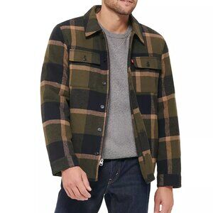 Levi Strauss Men's Quilted Shirt Jacket Size Small Plaid Green and Brown NWT